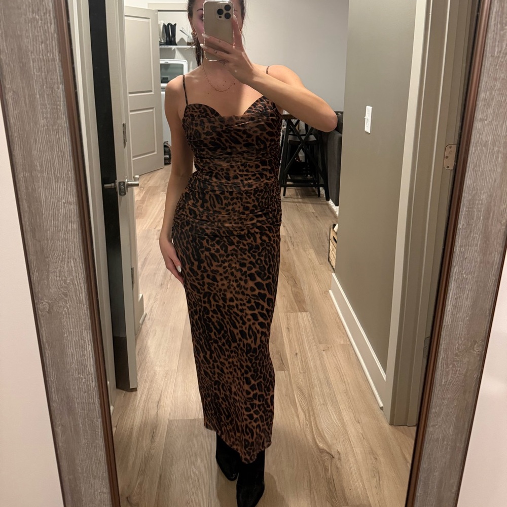 Zara Brown Leopard Print Maxi Dress